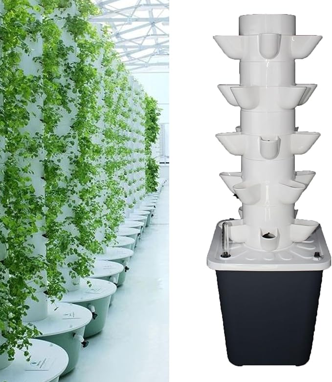 Hydroponics Tower GardenGarden Hydroponic Planting System Hydroponic Growing System Growing Kit for Herbs Fruits and Vegetables with Hydrating Pump(Size:5 Layers 25 Holes)