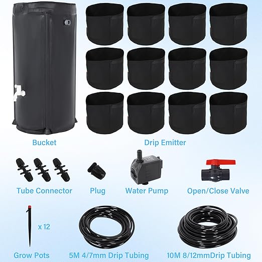 Self Watering System Kits for Plants with 13 Gallon Bucket and 25W Water Pump Automatic Watering System for Indoor and Outdoor for Grow Tent Greenhouse Lawn