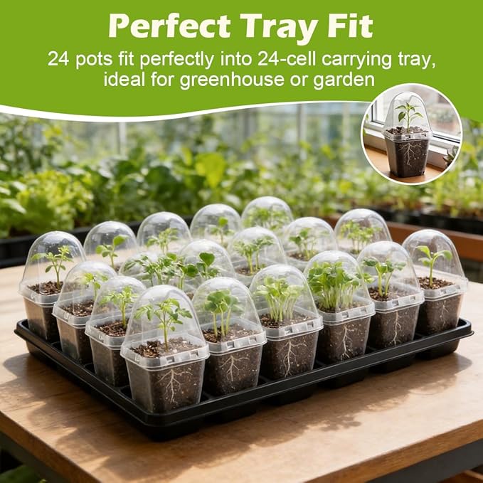 2.7 Inch Square Nursery Pots with Humidity Dome 60 Packs Clear Seedling Pots with Drainage Holes Reusable Propagation Pots Small Plant Container for Indoor Outdoor Gardening