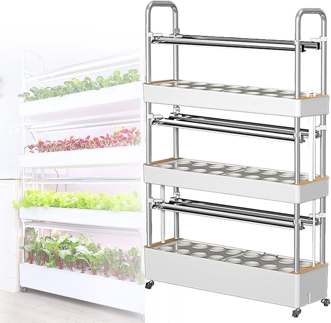 Hydroponics TowerPlants Vertical Hydroponics Grow Kits3-Layer Indoor Gardening Greenhouse 48/64 /90/120 Holes PVC Vegetables Plant Growing Systemsfor HerbsFruits and Vegetables (90hole)