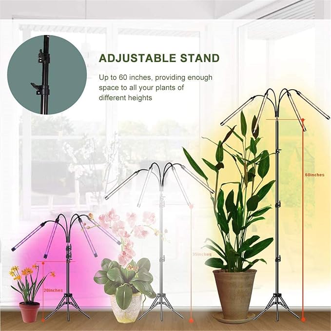 80W LED Full Spectrum Grow Lamps with Tripod Dimmable 9 Level Brightness Greenhouse Flower Adjustable Floor Plant Growing Lights with Timer Remote Control