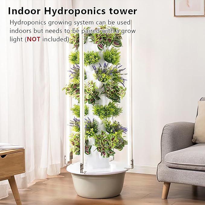 Hydroponic Growing System - Self-Watering Tower Planter with Pump for Herbs Fruits Vegetables 7 Tier Design Indoor/Outdoor Use