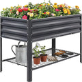 1MORE Elevated Raised Garden Bed with Legs &amp Storage Rack 48×24×32in Large Metal Raised Bed for Backyard Patio. Raised Planter Box with Drainage Holes for Plants Vegetables Flowers Fruits(Grey-1