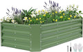 Galvanized Raised Garden Bed - 4x2x1ft Metal Garden Planter Box Outdoor | Steel Raised Bed Kit with Bracing Rods Gloves for Gardening Vegetables Fruits and Flowers (Oliver Green)