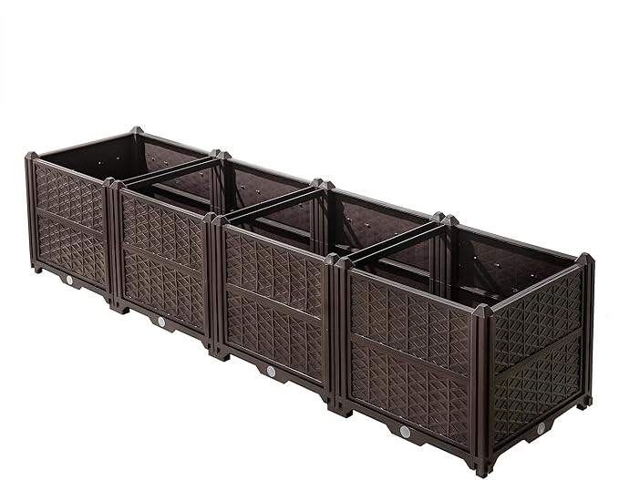 LIFE SKY Modular Garden Planter: Multi-Section Raised Bed for Herbs &amp Vegetables - Brown Plastic Plant Box with Drainage System for Balcony &amp Patio Gardening