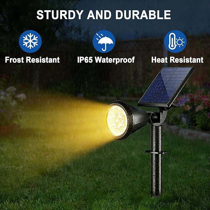 WELALO Solar Spot Lights Outdoor Waterproof IP65 10 Pack 4 Lighting Modes Solar Powered Landscape Spotlights with Auto On/Off Solar Garden Christmas Yard Pathway Wall Lights for Outside Warm White
