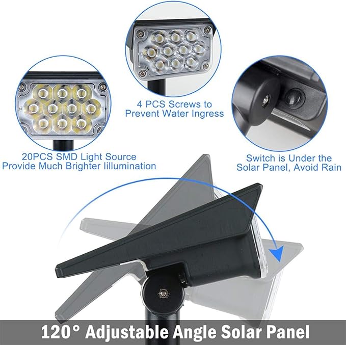 LightOutdoor 2PACK Outdoor 3000K/6000k/RGB/GREEN Solar Garden Light IP65 Solar Spotlight for Landscape Path Solar Wall Light