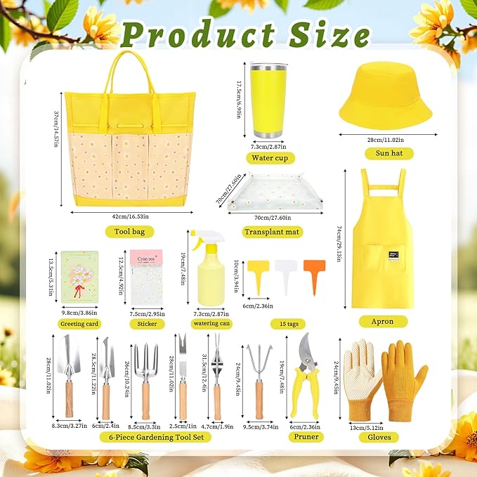 Gardening Tools for WomenGardening Gifts for Women19 PCS Daisy Garden Tools Set Kit with Garden Tool BagHeavy Duty Gardening Hand ToolsMother's Day Birthday for Gardener Mom Grandma Aunt