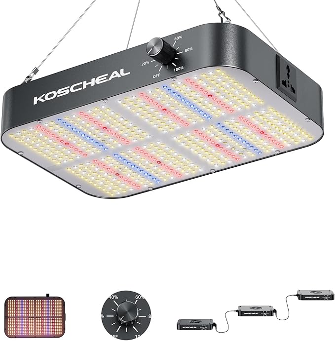 KOSCHEAL KC800 LED Grow Light80W Full Spectrum Led Grow Lights for Indoor Plants2.9μmol/J PAR Plant LightVeg Bloom LightDaisy Chain Dimmable Grow LampBuilt-in Silent Fan