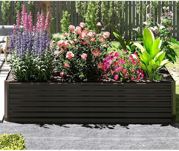 Heavy-Duty Galvanized Steel Raised Garden Bed for Outdoor Vegetable Fruit and Flower Planting – Rust-Resistant Metal Planter Box (Brown - 6x3x2 ft)