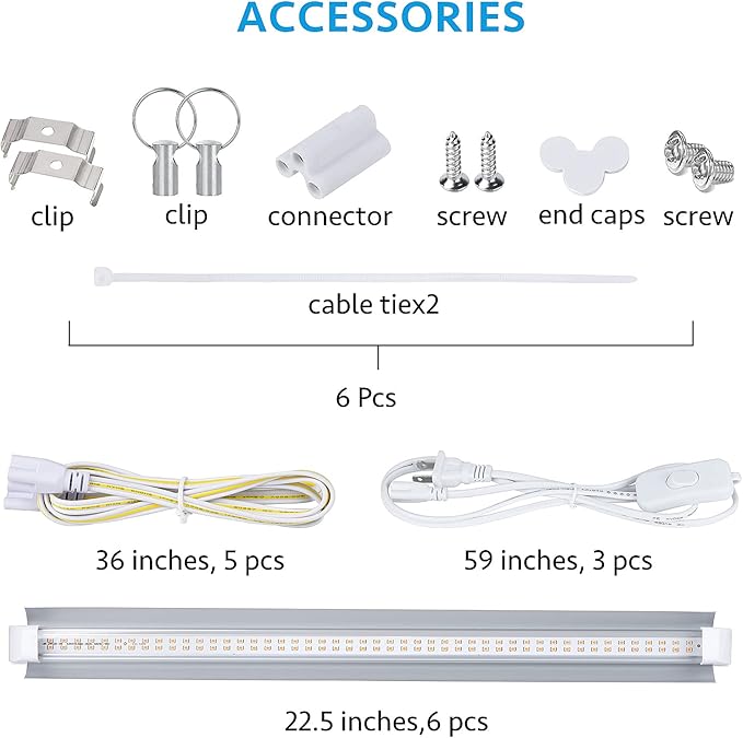 Grow Light 2ft T8150W(6 x 25W 900W Equivalent) Super Bright Full Spectrum Sunlight Plant Light LED Grow Light Strips Grow Light Bulbs for Indoor PlantsGreenhouse6-Pack