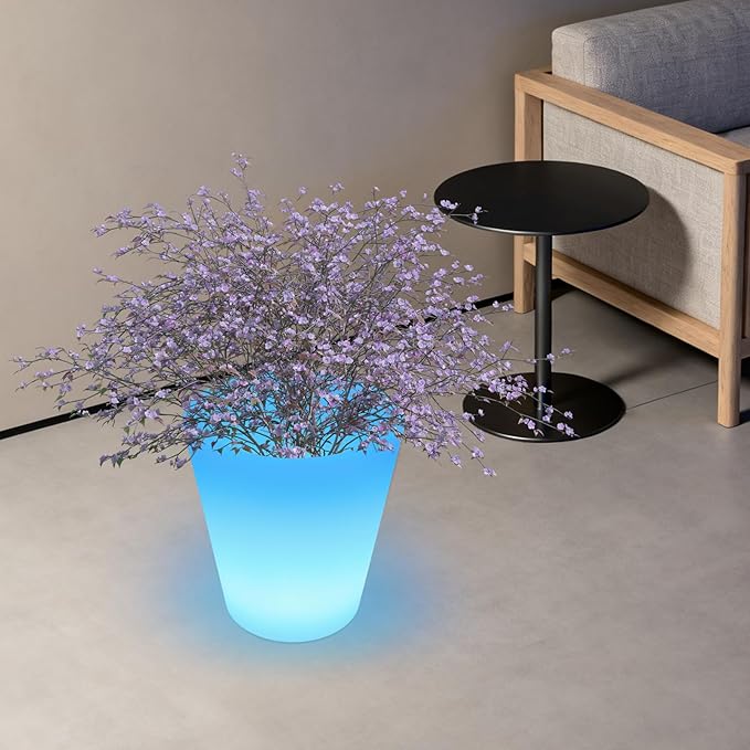 LED Planter Pot Light with Remote Bucket Shape 16 Color Changing Dimmable Flower Pot Rechargeable IP65 Waterproof for Indoor Outdoor White