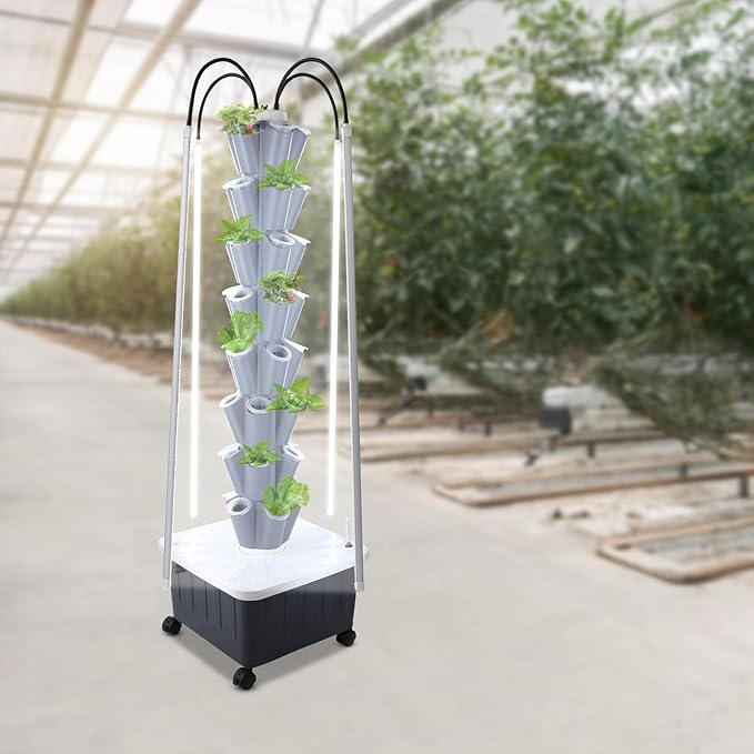 8-Tier Hydroponic Vertical Growing Kit with 40 Planting Holes &amp 4 LED Grow Lights - 5.28Gal Water Tank Food-Grade PP Auto Water Pump for Indoor/Outdoor Leafy Veggies &amp Herbs