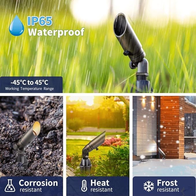 Low Voltage Brass Landscape Spotlights - Waterproof 12V LED Uplights for Garden Yard Tree House - 5W 2700K Warm White MR16 Bulb Outdoor Lighting (Bronze 04)
