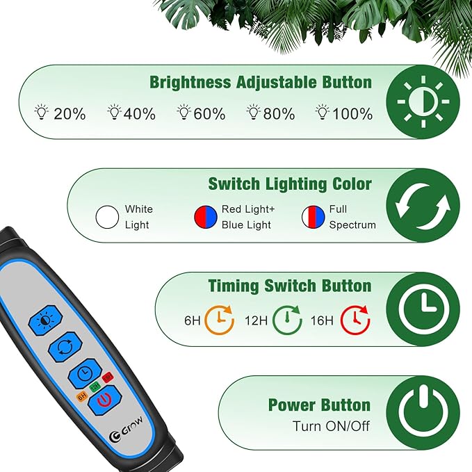 Wolezek Grow Lights for Indoor Plants 2 Pack Full Spectrum Plant Light with Adjustable Stand 5-Head LED Grow Light with Auto 6/12/16H Timer 5 Brightness Levels Ideal for Large &amp Tall Plants