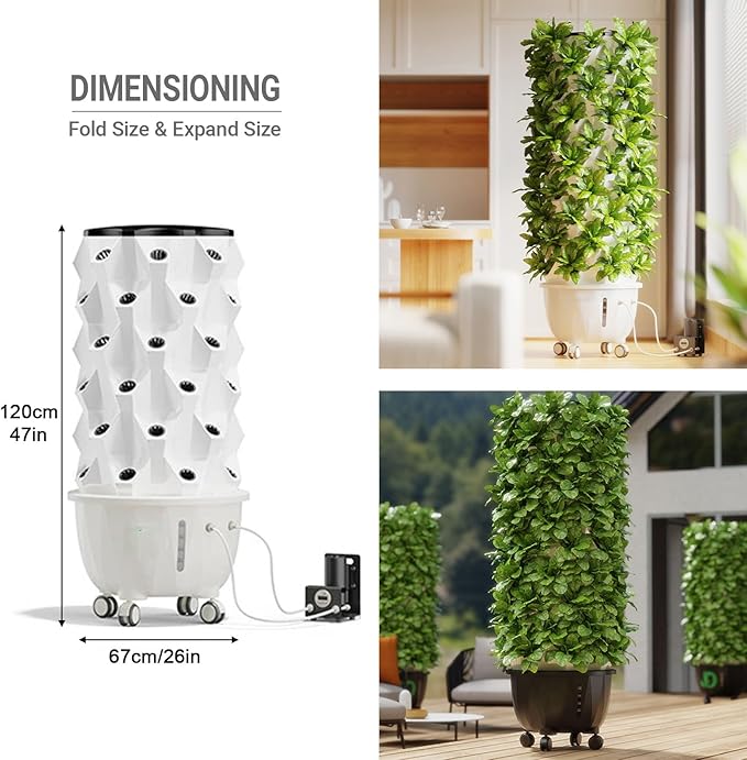 Aeroponic Tower Garden System Vertical Hydroponic Garden Tower Automatic Water Circulation Hydroponics Growing System Kit for Herbs Fruits and Vegetable(120cm/47)
