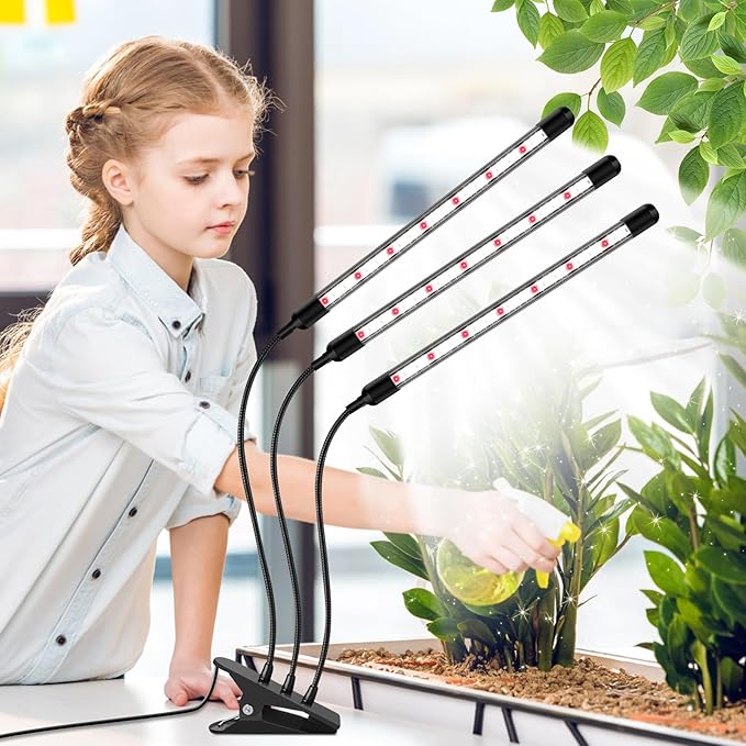 Tri-Heads Grow Lights for Indoor Plants Full Spectrum Plant Lights for Indoor Growing with Adjustable 360° Gooseneck 6/12/18H Timer &amp Dimming for Seedlings(Pack 2)