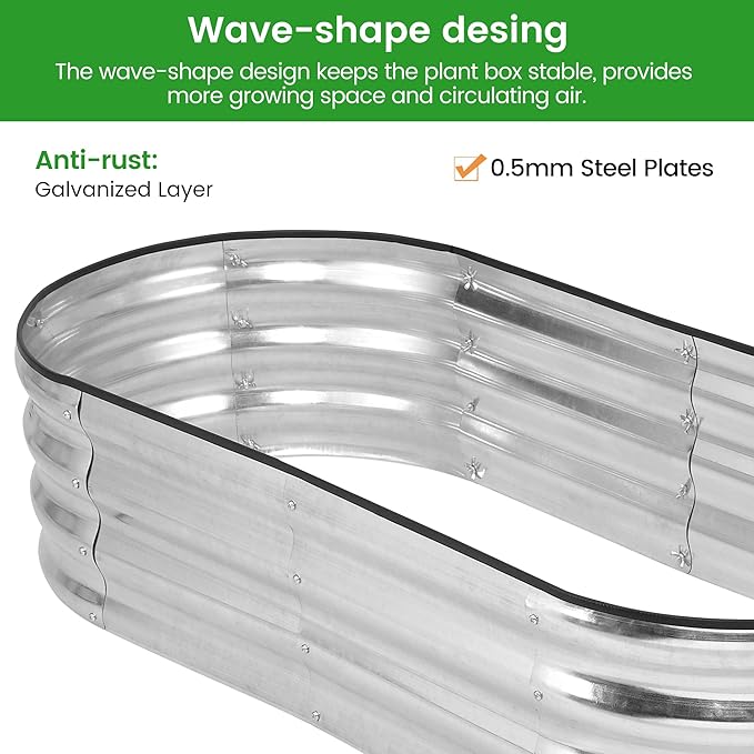 4.5x2x1 FT Oval Raised Garden Bed 2 Pcs Galvanized Raised Beds for Outdoor Planter Raised Boxes with Open-Ended BaseLarge Metal Raised Planter Beds for VegetablesFlowersTool-Free AssemblySilver