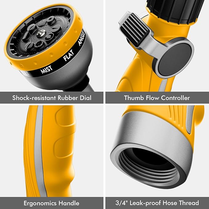 RESTMO Watering Wand Heavy Duty Metal Garden Hose Wand with 10 Spray Patterns 15-Inch Long Hose Nozzle Sprayer with Thumb Flow Control Ideal to Water Hanging Baskets and Shrubs Yellow