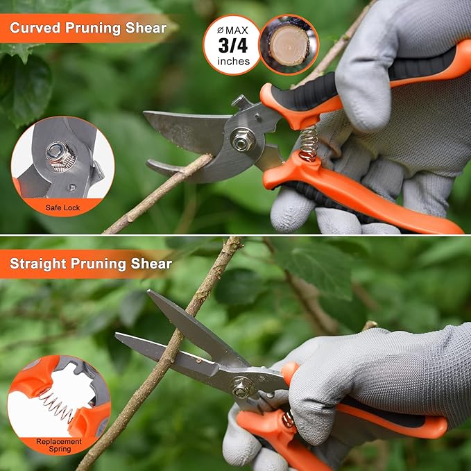 Garden Tools Set Carsolt 10 Piece Stainless Steel Heavy Duty Gardening Tools Set for Planting Pruning Gardening Kit with Durable Gardening Bag Gloves Gift Box Ideal Garden Gifts for Women Men(Orange)