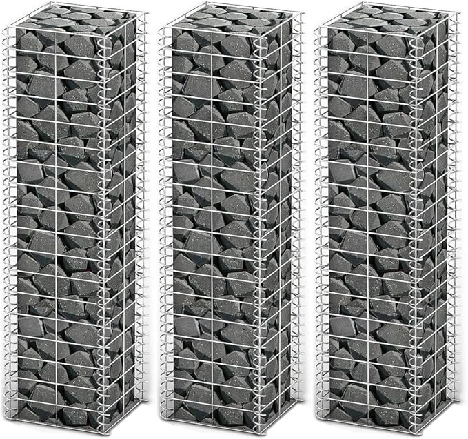 Gabion Set 3 pcs Galvanized Wire 9.8x9.8x39.4 Gabion Raised Bed Gabion Cages Basket Steel Woven Gabion Net for Backyard Garden -AA