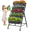 SEJOV 4FT Vertical Raised Garden Bed 5-Tier Vertical Garden Planter with Drainage System Larger Elevated Planter Box for Herb Vegetables Flowers Indoor Outdoor Planters (Black with Lockable Wheels)