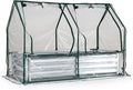 HAPPYGRILL 4 x 2 x 3 FT Galvanized Raised Garden Bed with Cover Metal Elevated Planter Box with Dual Roll-up Windows for Vegetables Herbs Flowers Mini Greenhouse for Outdoor Patio Balcony (Sliver)