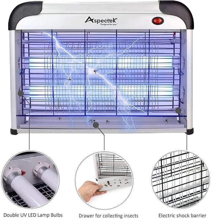ASPECTEK Insect Killer Bug Zapper Powerful 20W Electronic Indoor Fly Zapper for Mosquito Fungus Gnat Asian Beetle Moth Flying Pests - Indoor Use Includes 2-Pack Replacement Bulbs