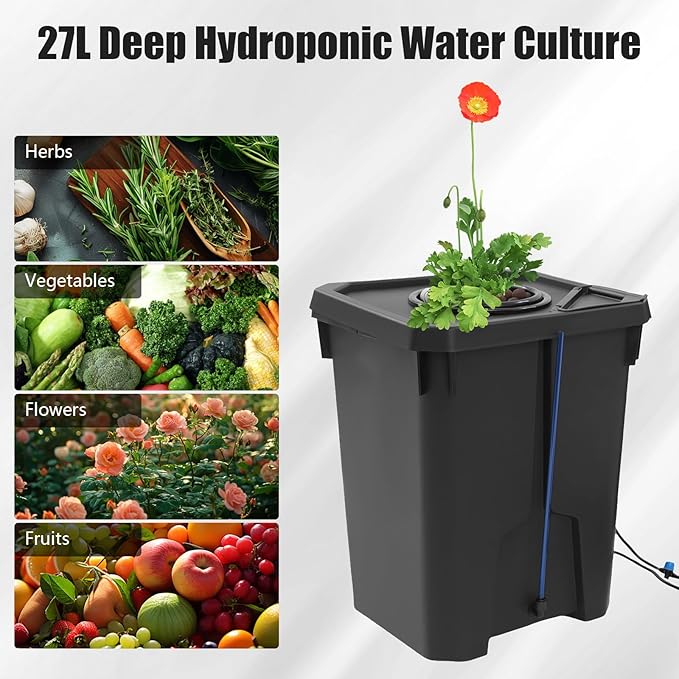 2PCS Hydroponics Grow System with Top Drip 27L Deep Hydroponic Water Culture with 8W Air Pump for Grow Tent Greenhouse Garden Balcony Office