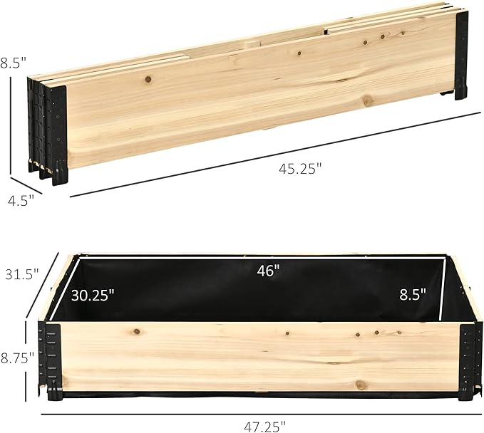 Foldable Raised Garden Bed Wooded Elevated Ground Planter Box with Insert Extended Steel Corners 47 x 31 x 9in for Vegetables Flower Herb