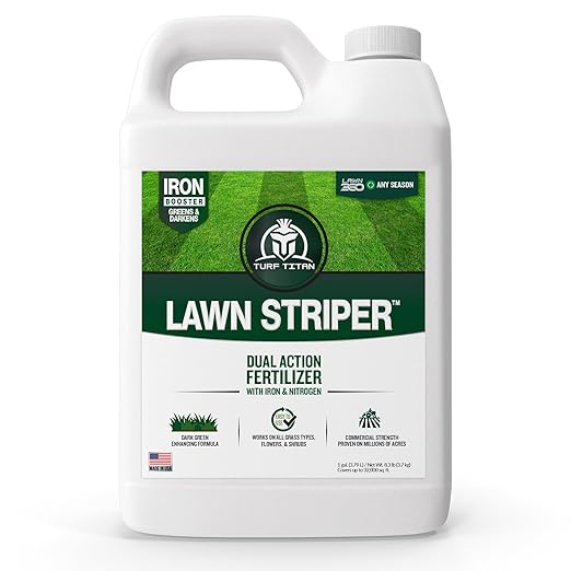 Turf Titan Lawn Striper 1 Gallon- Iron &amp Nitrogen Fertilizer to Promote Dark-Green Stripe-Defined Turfs - Kids &amp Pet Safe Natural Lawn Fertilizer - Green Grass Fertilizer - Covers up to 320