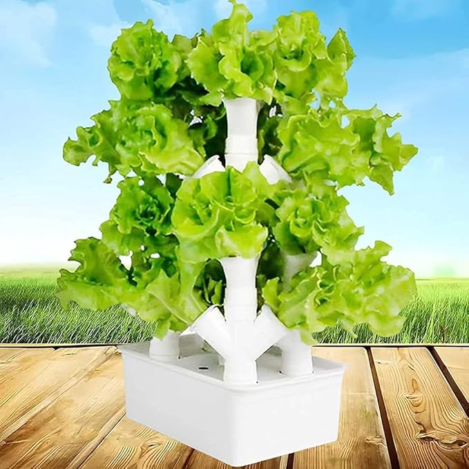 Vertical Hydroponic Tower Vegetable Plant Tower 16/24/32 Pots PVC Pipe Hydroponic Kit Aquaponics Growing System for Leafy Vegetables Herbs Garden Grow Lettuce and Fruits 16Holes ( 16Holes)