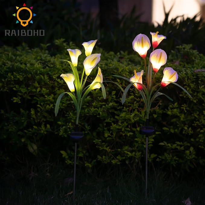Plant Growing Lamps 2Pack Solar Light Outdoor Waterproof Solar Lily Chrysanthem FlowerLawn Lamp for Yard Path Way Landscape Decorative Garden Lamp