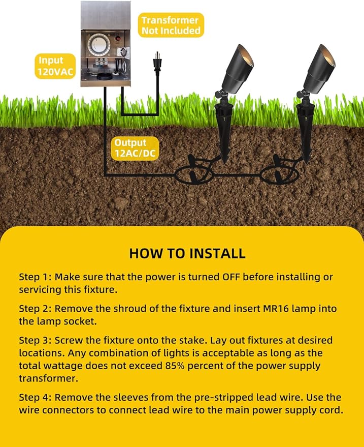 COLOER Brass Low Voltage Landscape Spotlight(Black) 6-Pack with 5W Aluminum Housing MR16 LED Bulb 2700K 450LM CRI85+12V AC/DC Outdoor Uplighting Directional Garden Patio Spot Up Light(101B-Black)