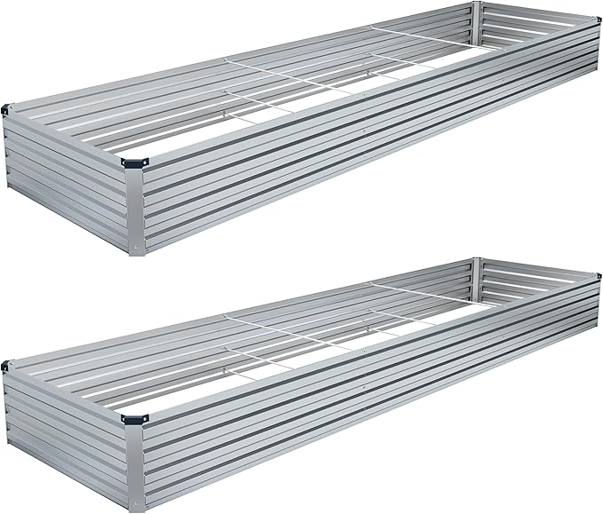 2PCS 12x4x1FT Galvanized Raised Garden Bed KitVegetable Boxes-Rectangle Metal Flower BoxLarge Planter Raised Beds Outdoor Garden for PlantingFruitHerb-Silver