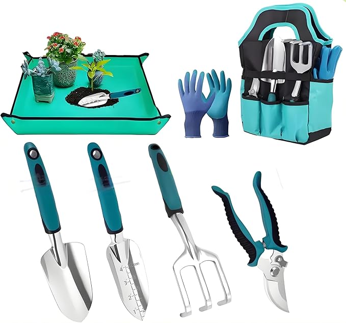 Practical Garden Tool Set 7 Pieces Shovel rake and Shears Multi-Purpose Garden Tools for Pruning Heavy Duty Aluminum Gardening Tool Set