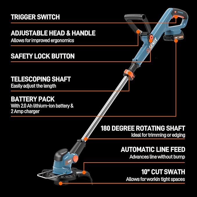 SENIX X2 20 Volt Max* 3-Piece Cordless Power Tool Combo Kit with Battery Powered 10 String Trimmer Variable Speed Leaf Blower 18 Hedge Trimmer Includes 2 Batteries &amp Battery Charger (S2K3B2-0