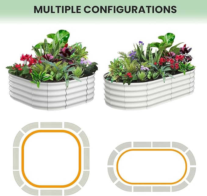 2-Pack Raised Garden Bed 6x3x1ft Oval Raised Planter Beds with Open-Ended Base Galvanized Metal Garden Bed Outdoor for Vegetables Flowers White Color