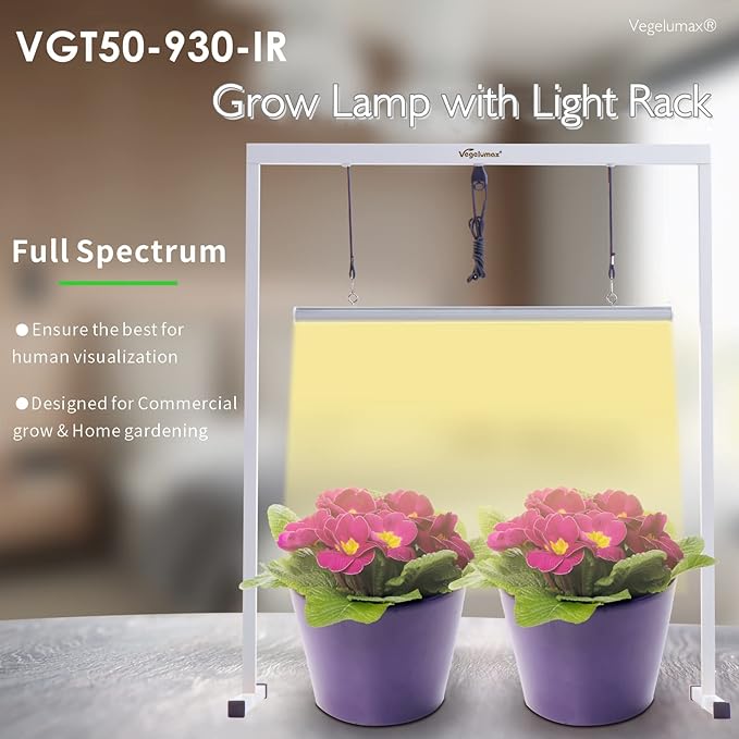 50W LED 2 feet Grow Light Lamp with Stand Rack CRI90+ for Horticulture Indoor Plant Growth Veg Flowering FruitingFull Spectrum 3300KIron Pipe FrameAluminum Heat SinkHeight Adjustable