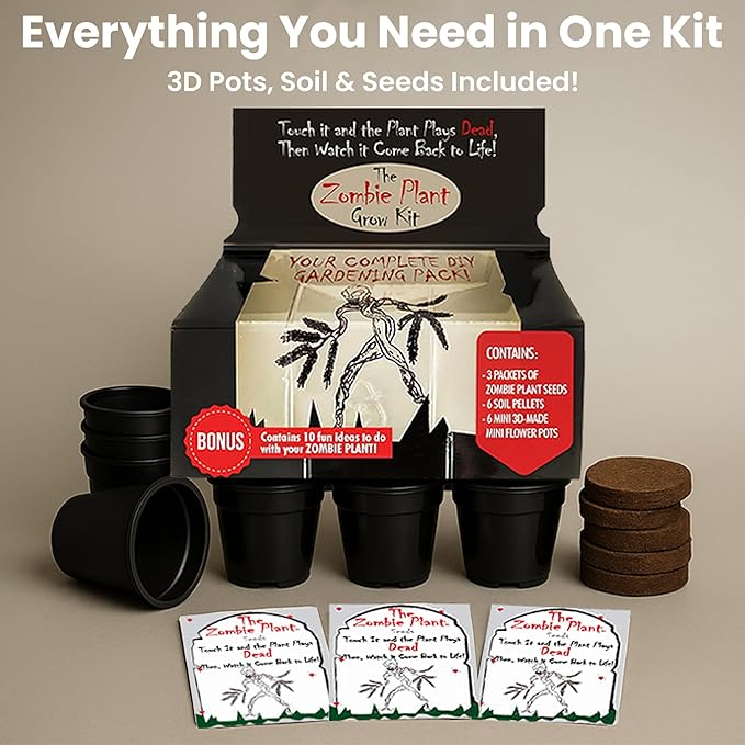 Zombie Plant Greenhouse Grow Kit - Touch It and Watch It Play Dead - Unique Grow Kit to Cultivate a Fun Indoor Plant that Revives in Minutes - Cool Plants and Great for Housewarming Gifts