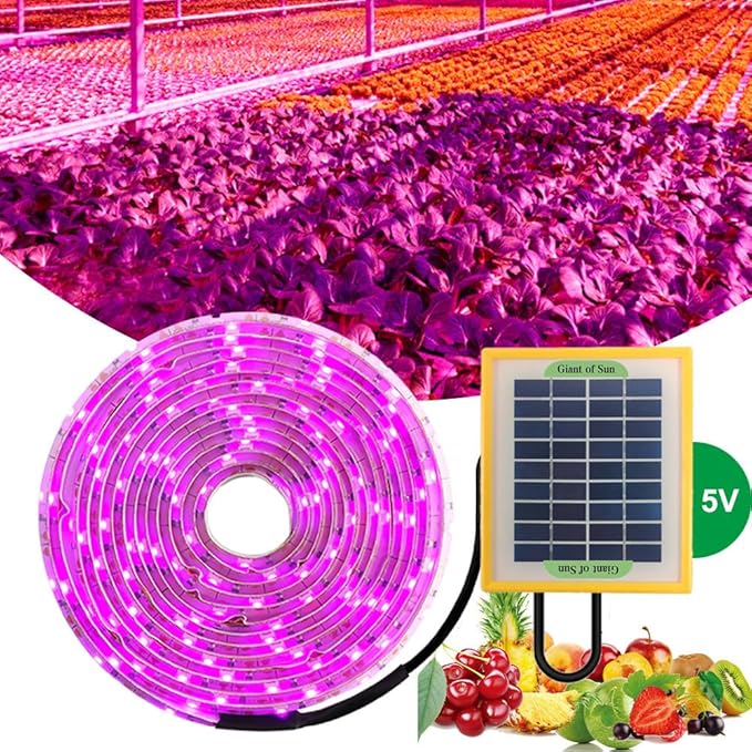 Solar Panel LED Grow Light Full Spectrum 5V Grow Light Strip 3M 2835 LED Phyto Lamps 9.84ft Flower Seed Hydroponic Light for Indoor Plants Greenhouse Hydroponic Seedling Growing Lamp