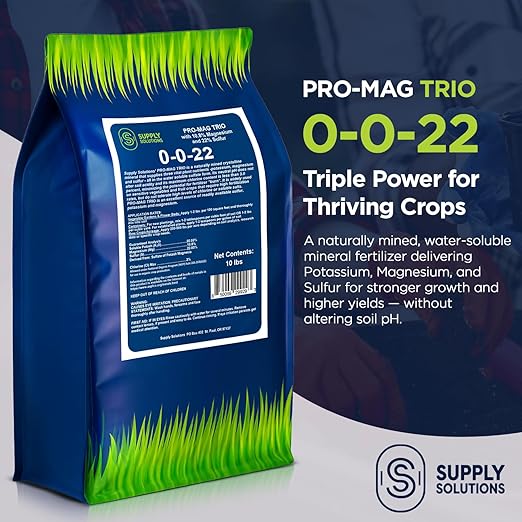 Supply Solutions | 0-0-22 Pro-Mag Trio - High Potassium Magnesium &amp Sulfur Fertilizer for Lawns Turf Palm &amp Fruit Trees - Water-Soluble Plant Food for Stronger Growth &amp Higher Yields (1