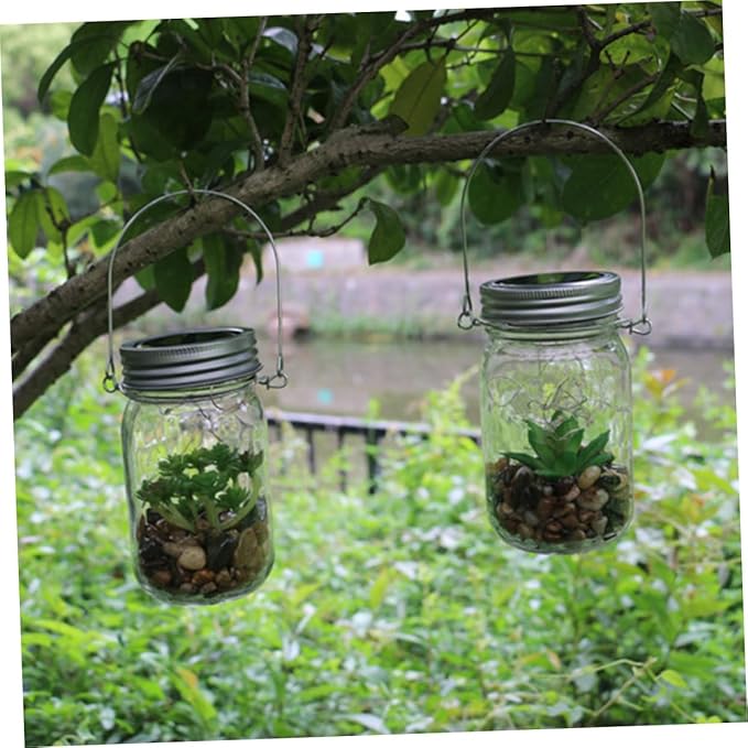 Happyyami Solar Lights Decorative Outdoor Hanging Plant Bottle Lamp Wide Mouth Jar Energy Efficient Led Lights