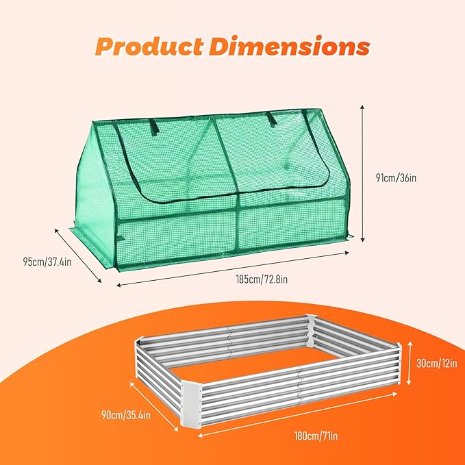 Raised Garden Bed with Cover with 2 Large Screen Windows Mini GreenhouseGalvanized Raised Garden Bed (Large--71*35.4*36 in)