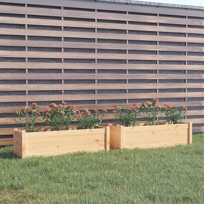 Set of 2 Wooden Garden Planter Box Raised Garden Bed Indoor Outdoor Planter Outdoor Wood Raised Garden Bed for Vegetables Flowers Herbs 39.4x12.2x12.2 Solid Wood Pine-286