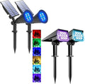 T-SUNUS Blue Solar Spotlights &amp RGB Solar Lights Auto-on/Off Security Landscape Light 180° Angle Adjustable Wall Light for TreePatioYardGardenDrivewayPool Area (4 Pack)