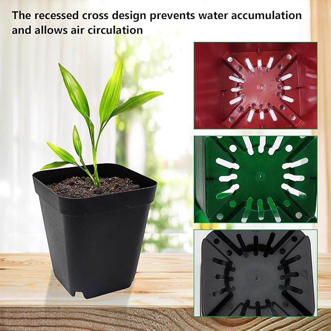 Square Plastic Nursery Pot 3 120 Pcs Deep Succulent Pots Small Flower Planter Seeds Starter Pots with Drainage (GreenBlackRed 40pcs Each2.7Inches)