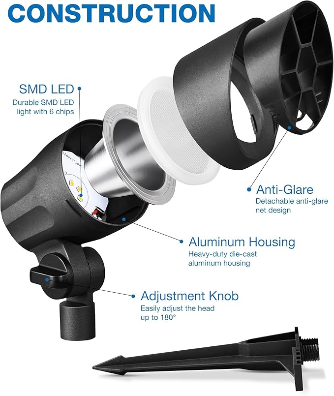 SUNVIE 6W LED Landscape Lights Low Voltage Landscape Lighting with Connectors Warm White Landscape Spotlights Outdoor 12-24V Waterproof Yard Garden Lights Wired Tree Wall Landscape Spotlights 8 Pack