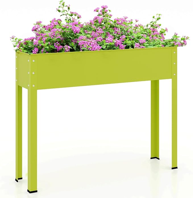 Giantex Raised Garden Bed Metal Planter Box with Legs Drain Hole Outdoor Indoor Elevated Garden Box for Vegetable Flower Herb Fruit Standing Raised Beds for Backyard Porch Balcony Green