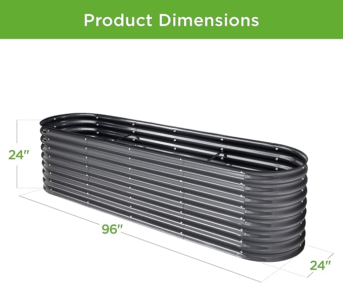 Best Choice Products 8x2x2ft Metal Raised Garden Bed Oval Outdoor Deep Root Planter Box for Vegetables Herbs w/ 4 Support Bars 215 Gal Capacity - Charcoal